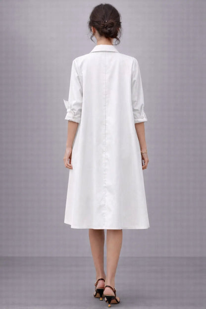 White Knee Length Shirt Dress SNEHA B