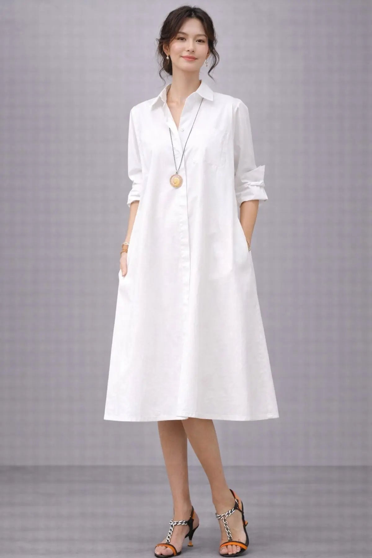 Shop White Knee Length Shirt Dress for women by SNEHA B