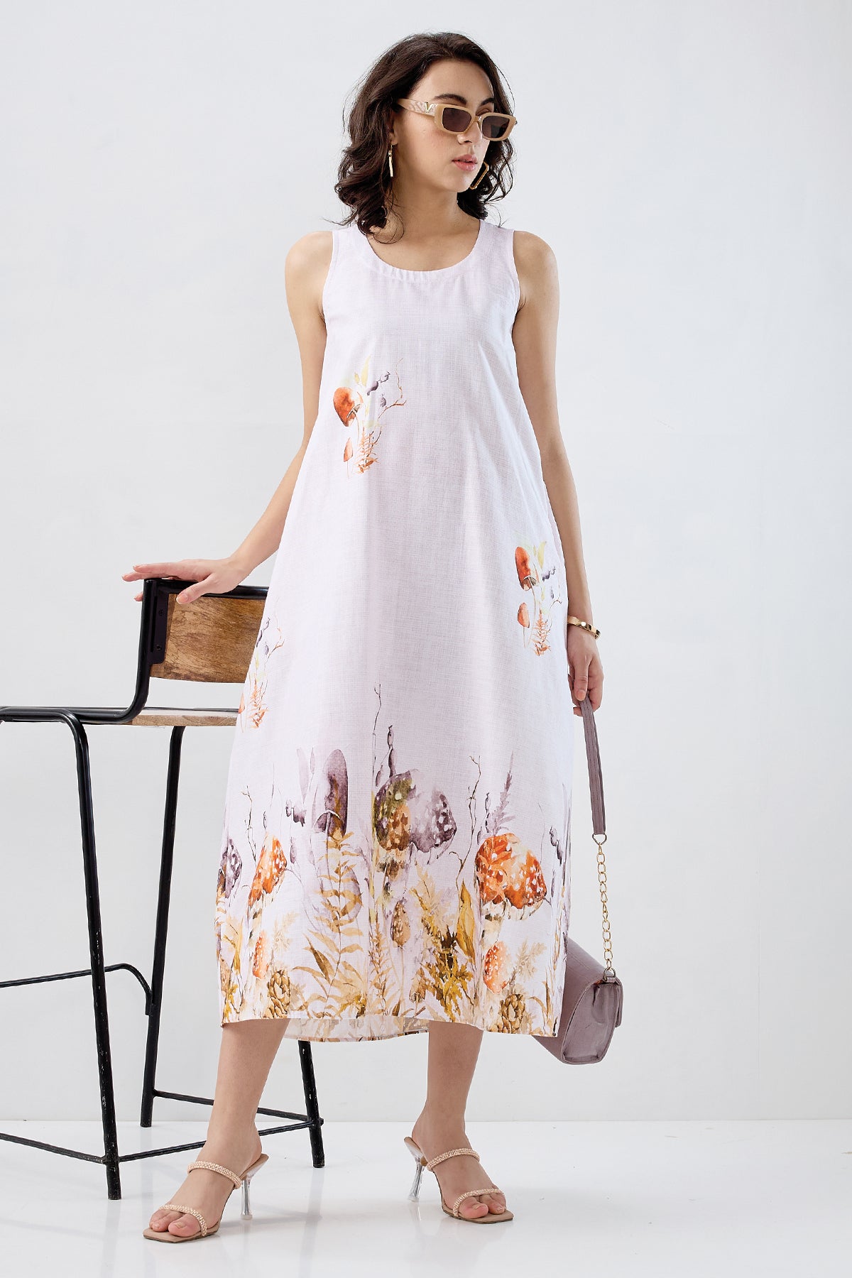 White Pink Mushroom Print Dress