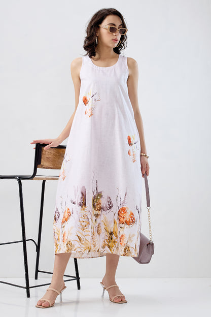 White Pink Mushroom Print Dress
