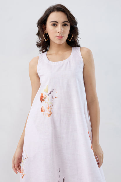 White Pink Mushroom Print Dress