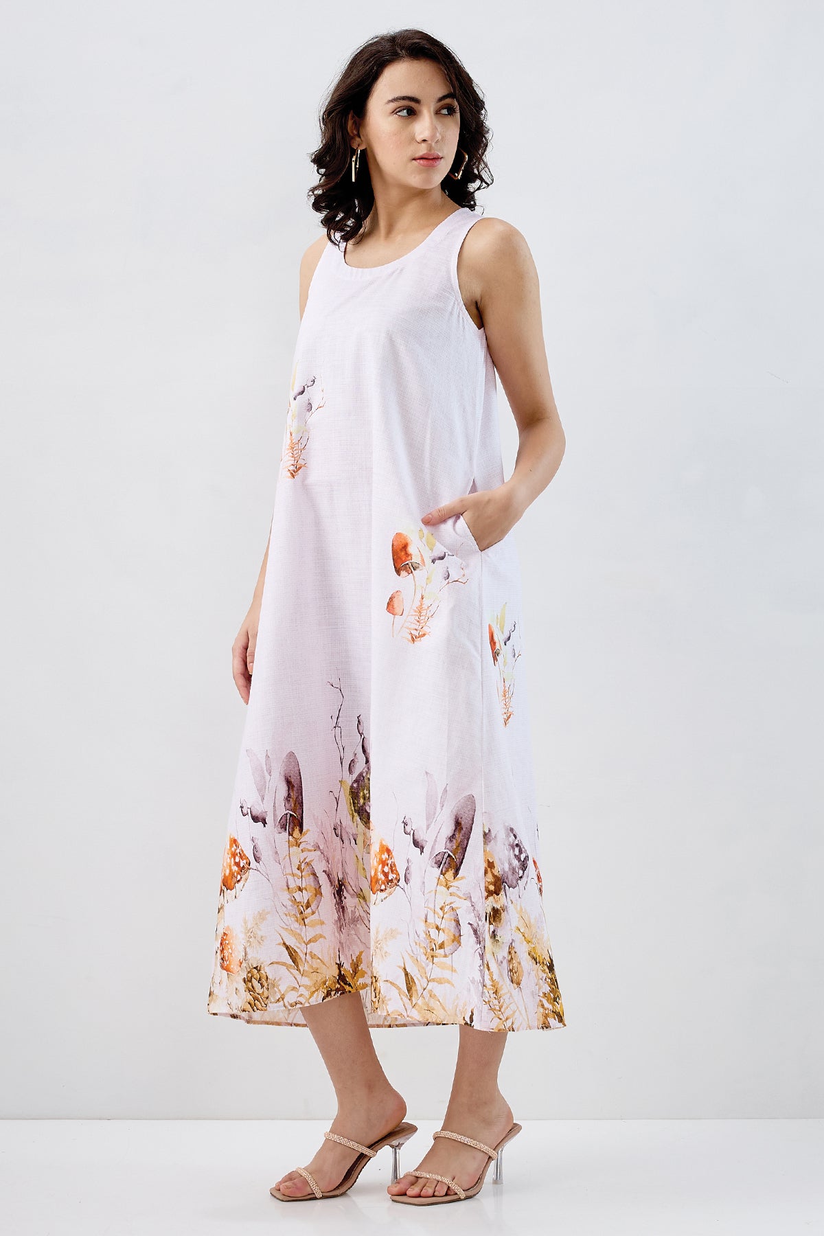 White Pink Mushroom Print Dress