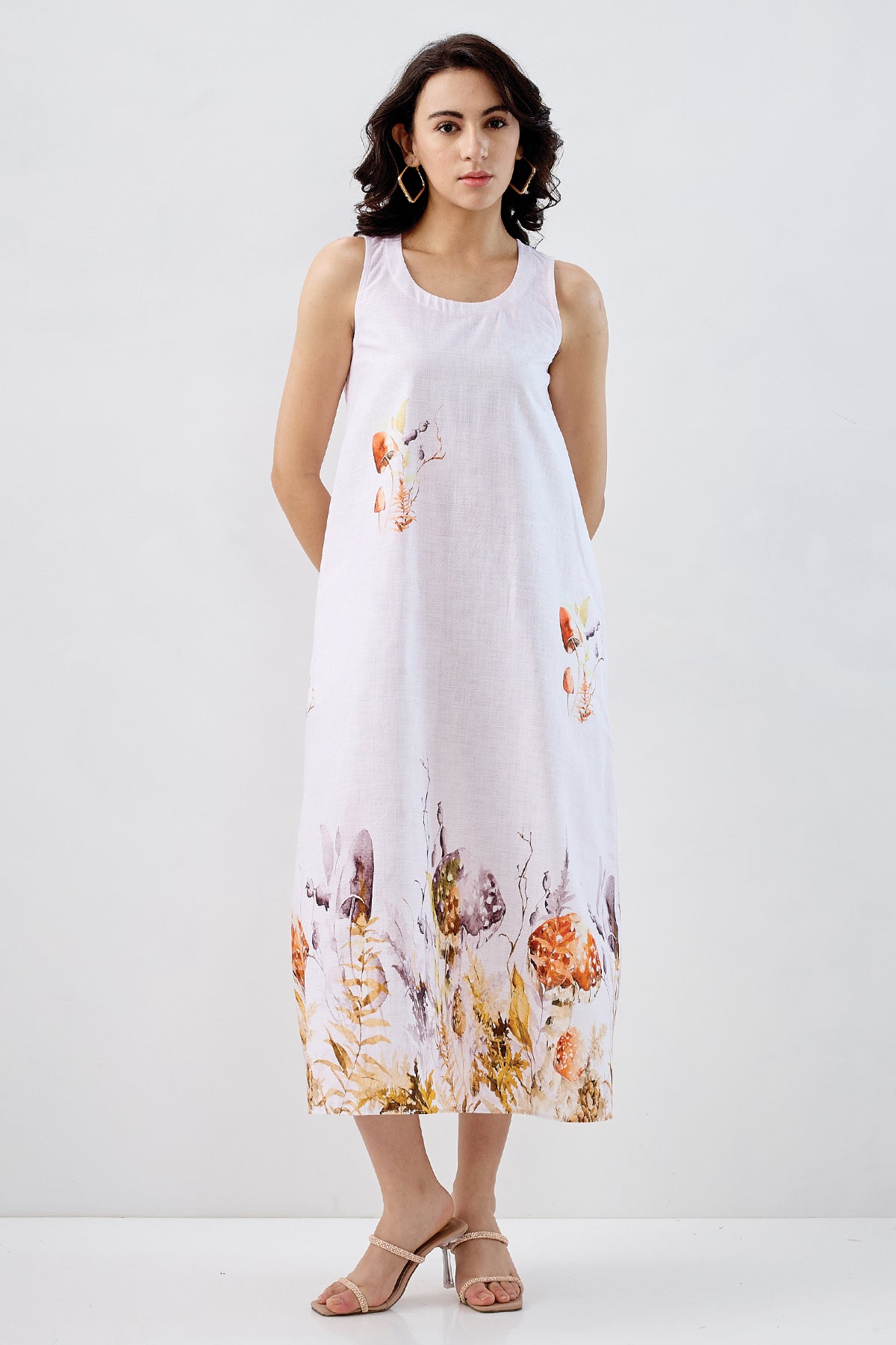 White Pink Mushroom Print Dress