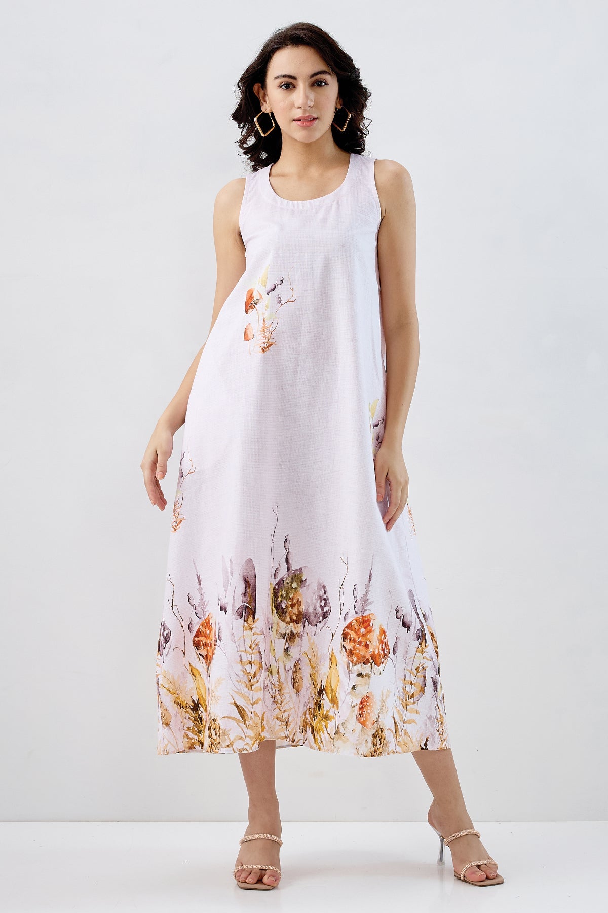 White Pink Mushroom Print Dress