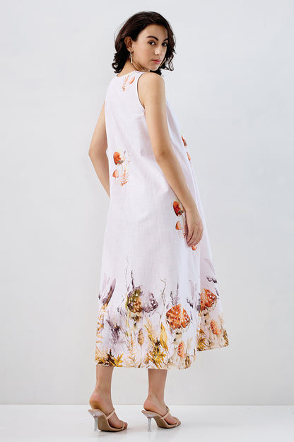 White Pink Mushroom Print Dress