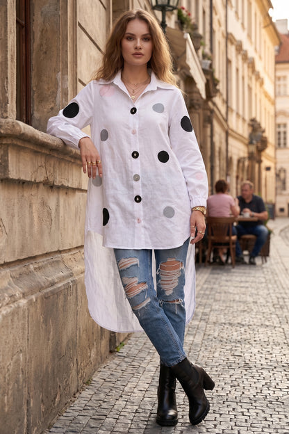 White Polka Dot Patchwork Shirt