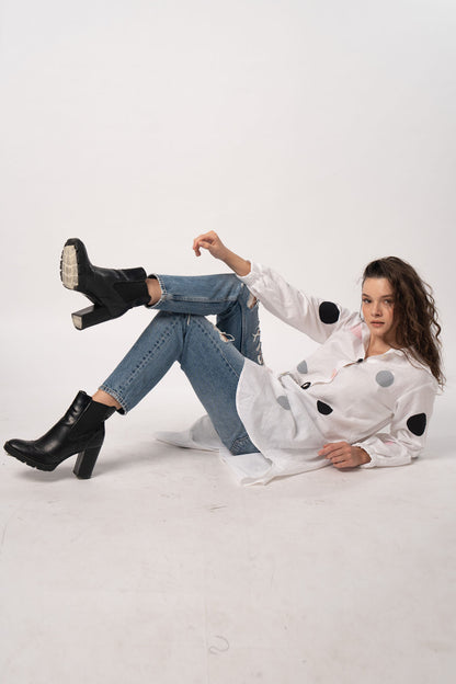 White Polka Dot Patchwork Shirt