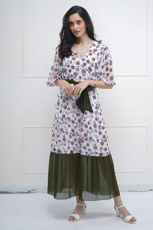Buy White Printed Color Block Dress by SNEHA B
