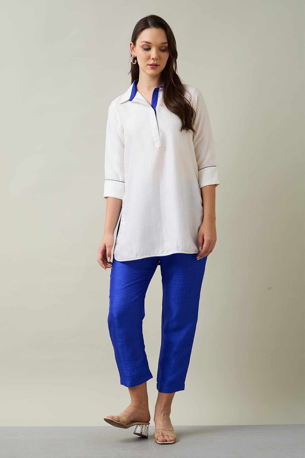 White Silk Short Tunic & Pants