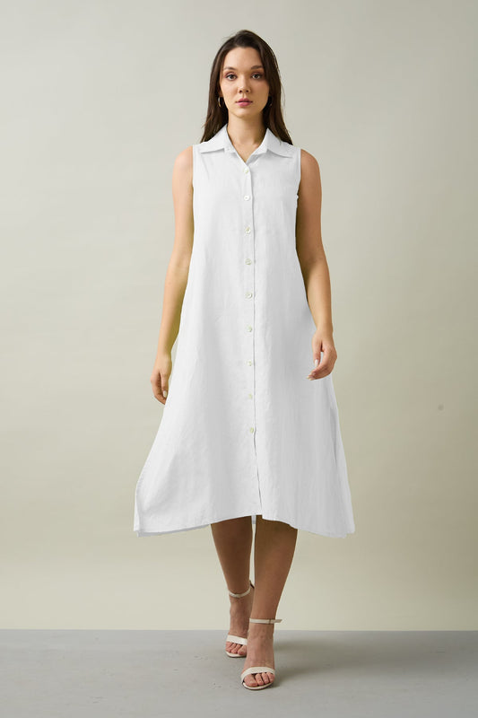 Buy White Sleeveless Shirt Dress by SNEHA B