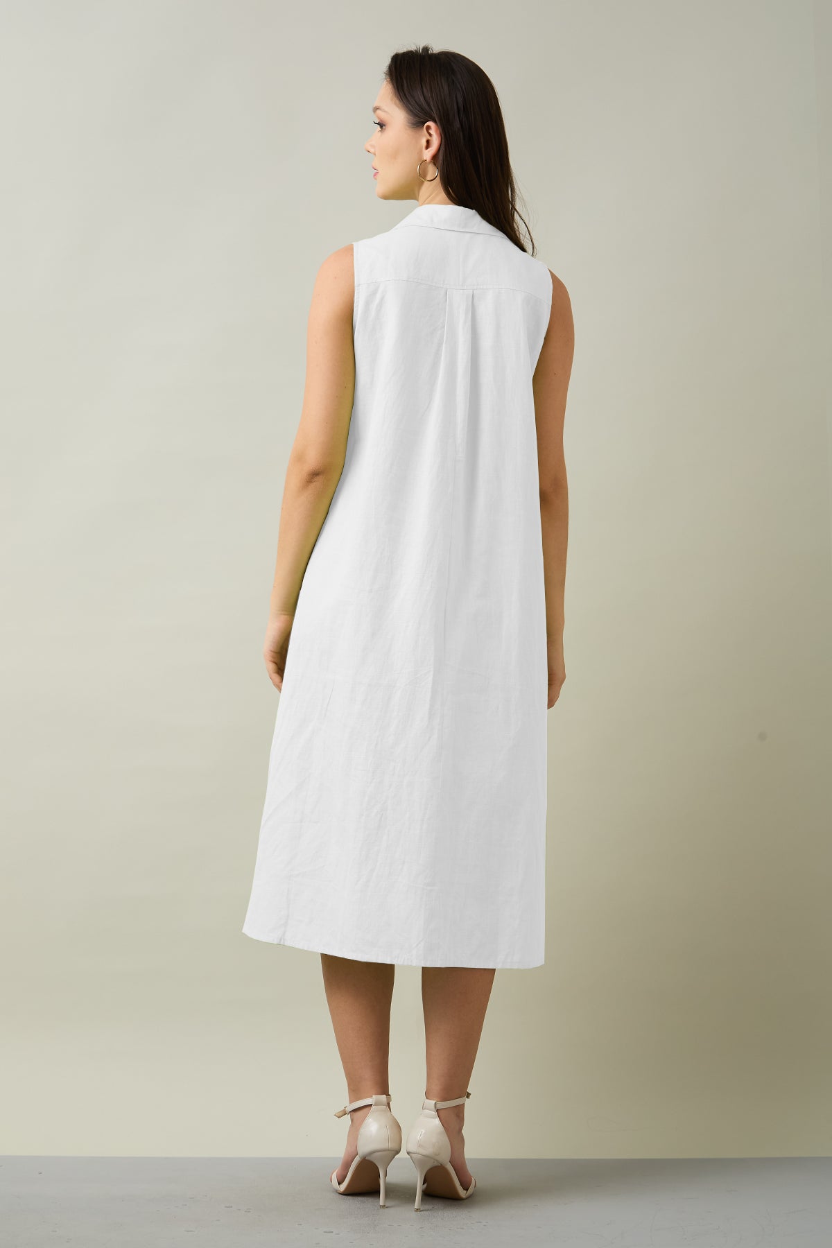 White Sleeveless Shirt Dress