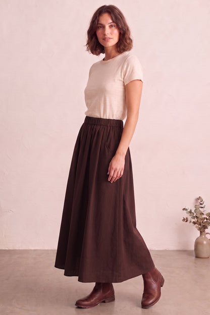 Wine Ankle Length Flare Skirt