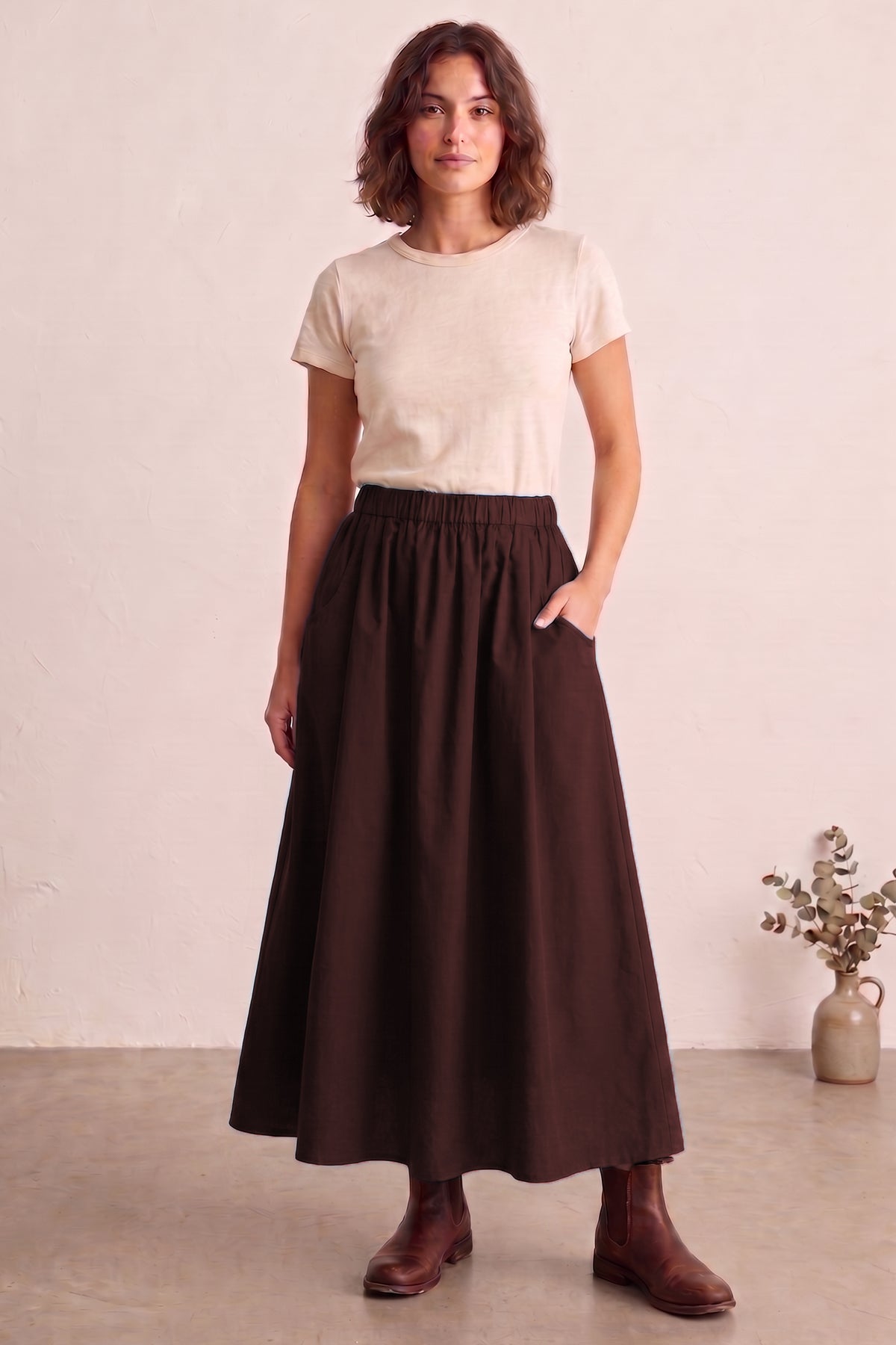 Wine Ankle Length Flare Skirt