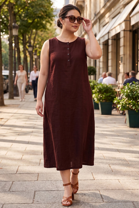 Deep Wine Linen Blend Dress