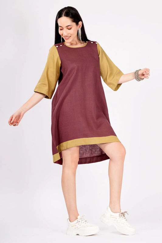 Shop Wine And Lime Colorblock Dress by SNEHA B