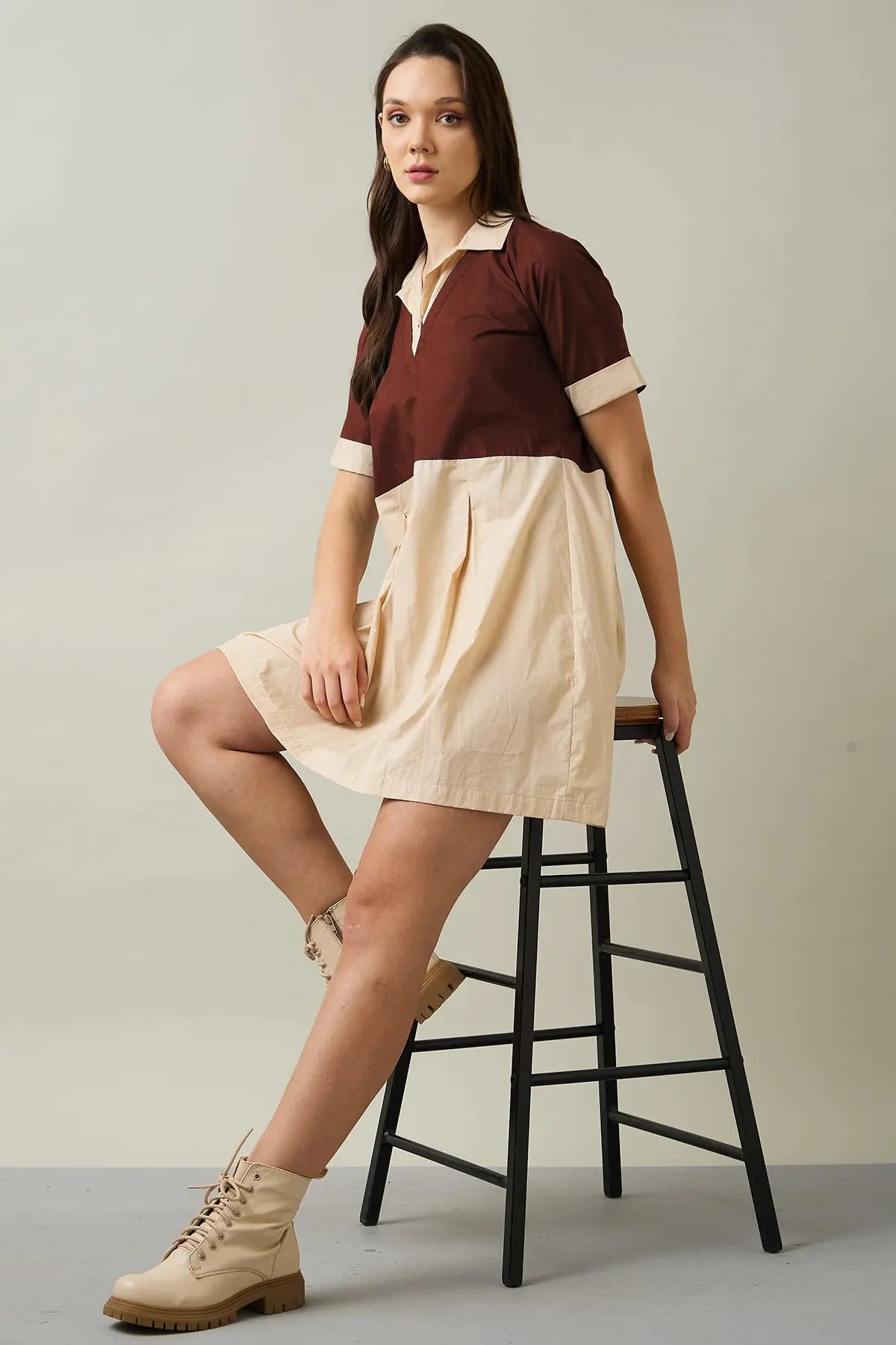 Wine & Beige Colourblock Dress SNEHA B