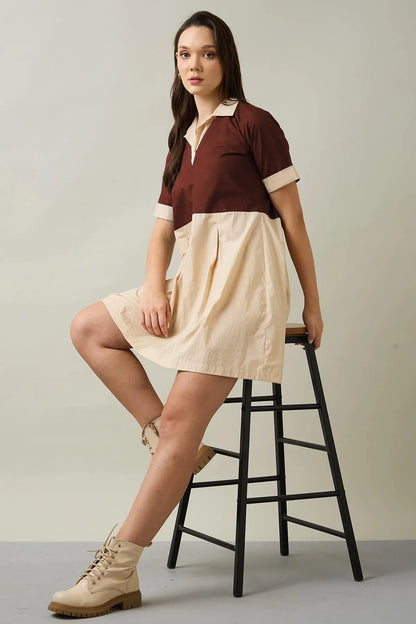 Wine & Beige Colourblock Dress SNEHA B