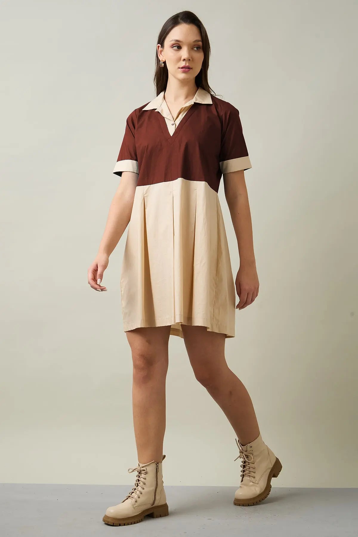 Wine & Beige Colourblock Dress SNEHA B