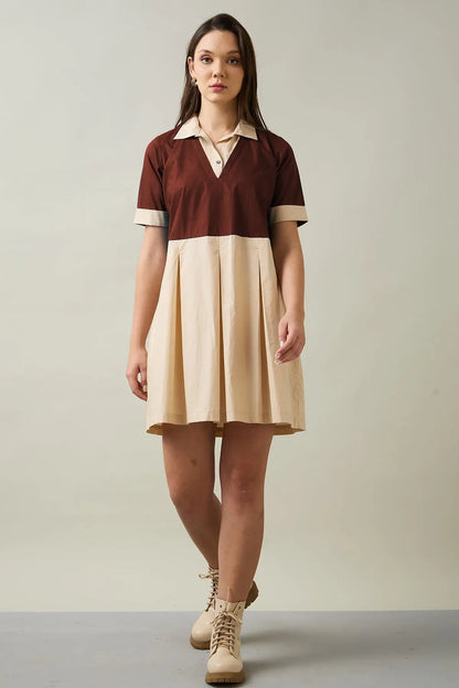Shop Wine & Beige Colourblock Dress by SNEHA B