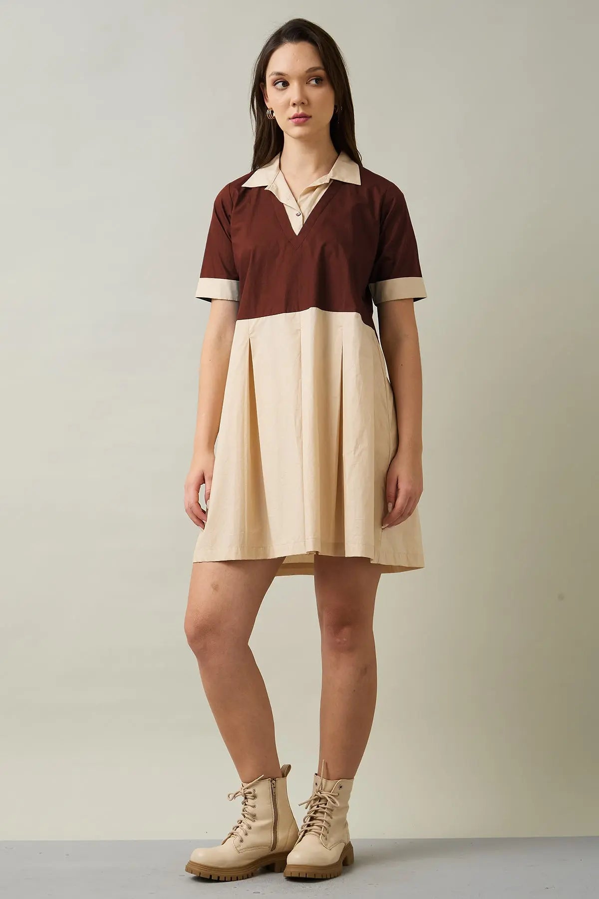 Wine & Beige Colourblock Dress SNEHA B