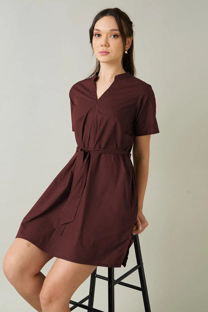 Wine Cotton Mini Dress & Belt SNEHA B