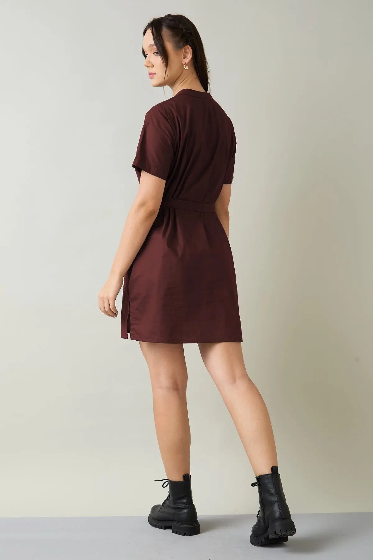 Wine Cotton Mini Dress & Belt SNEHA B