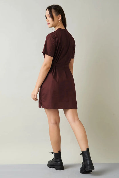Wine Cotton Mini Dress & Belt SNEHA B