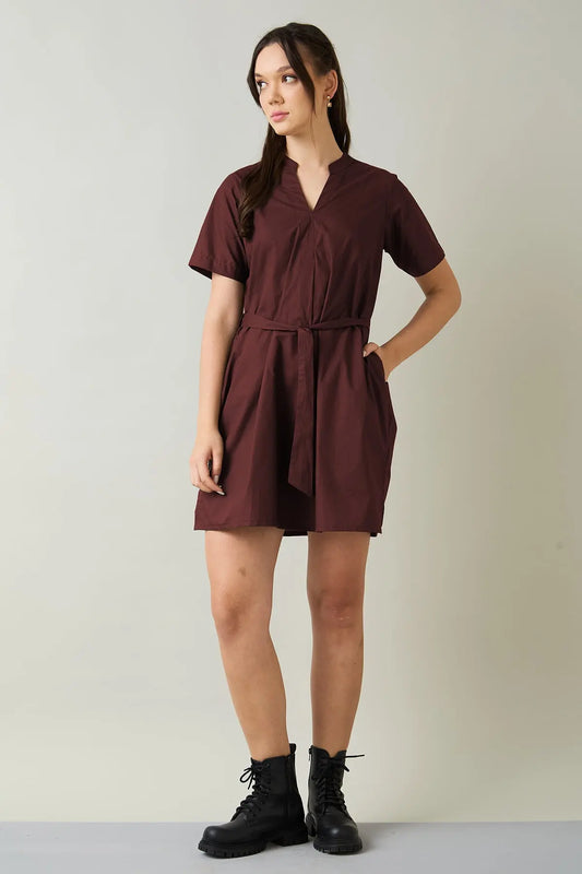 Shop Wine Cotton Mini Dress & Belt by SNEHA B