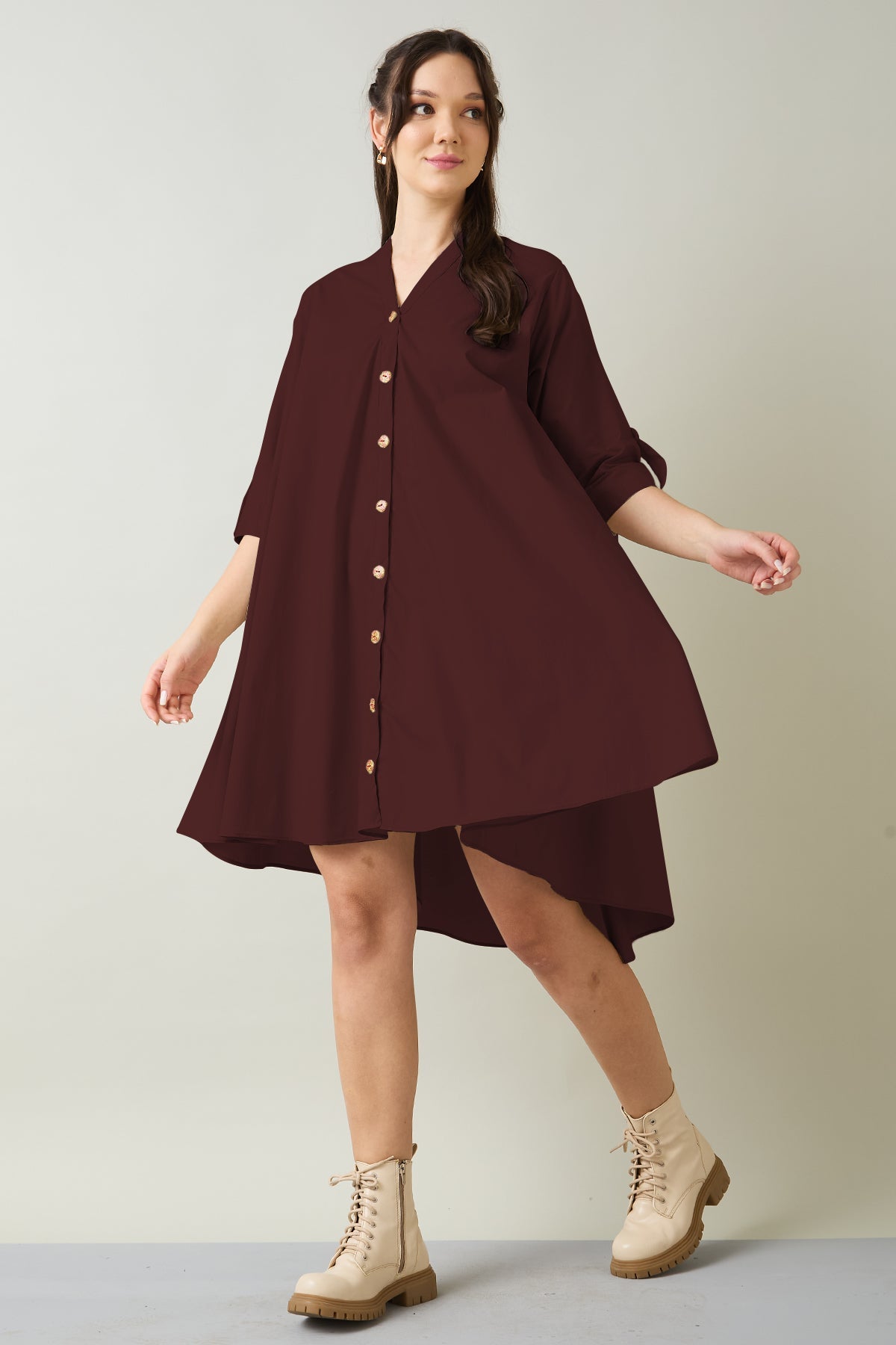 Wine Cotton Oversized Dress