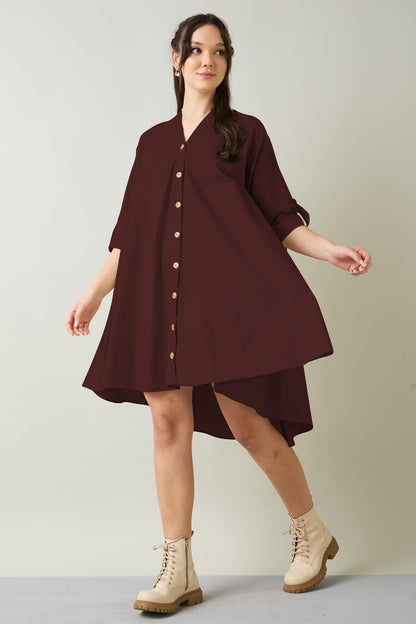 Wine Cotton Oversized Dress