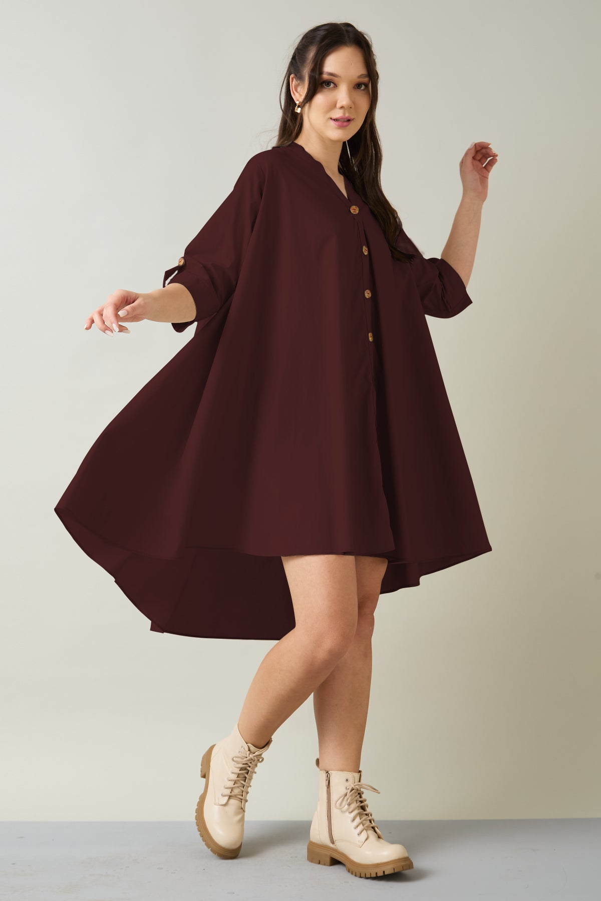 Wine Cotton Oversized Dress