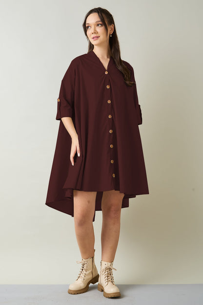 Buy Wine Cotton Oversized Dress by SNEHA B
