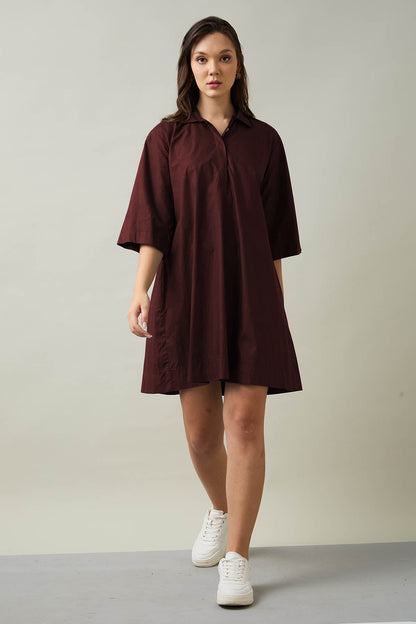 Shop Wine Cotton Poplin Flare Dress by SNEHA B