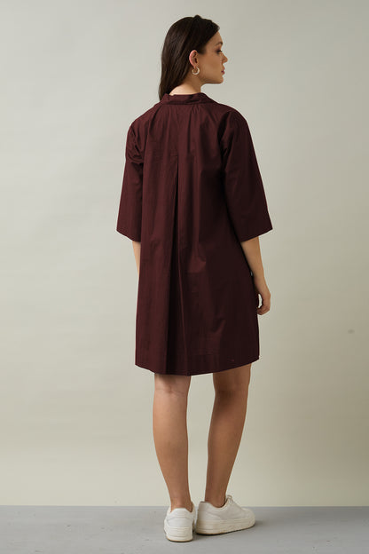 Wine Cotton Poplin Flare Dress