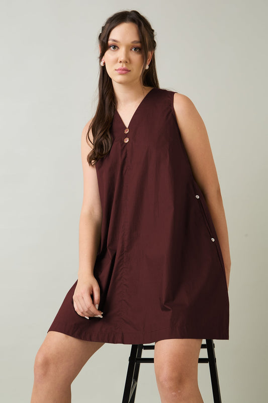 Shop Wine Cotton Sleeveless Dress by SNEHA B
