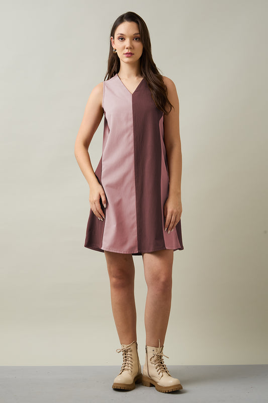 Wine & Pink Colourblock Dress