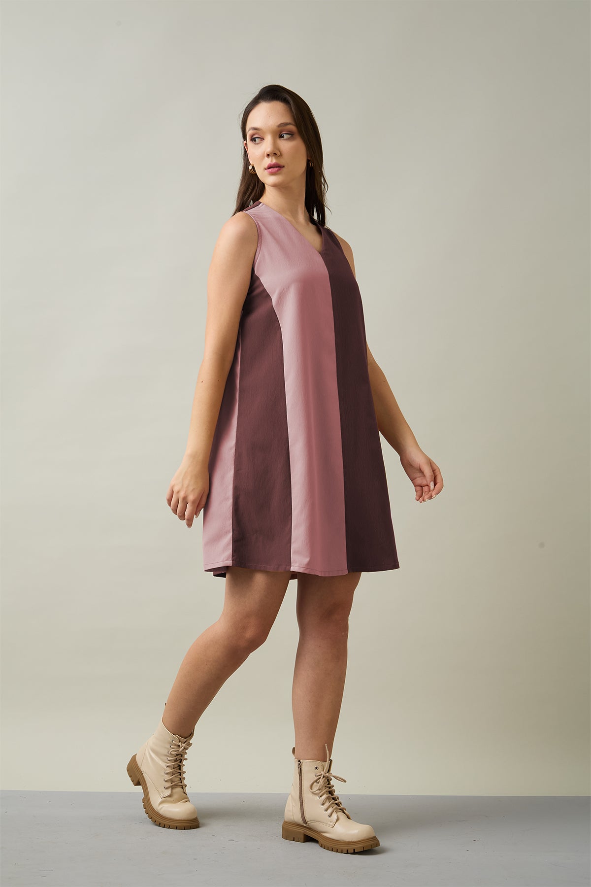 Wine & Pink Colourblock Dress