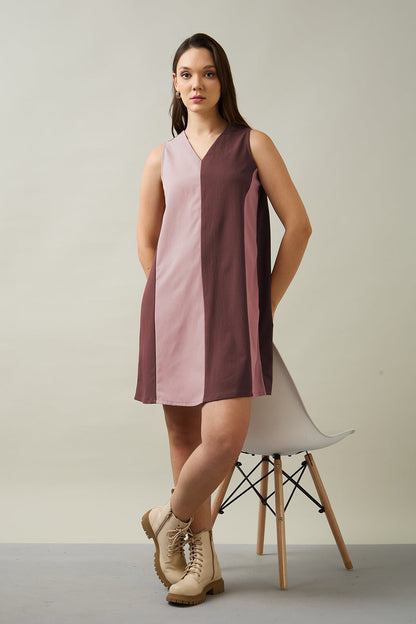 Buy Wine & Pink Colourblock Dress by SNEHA B