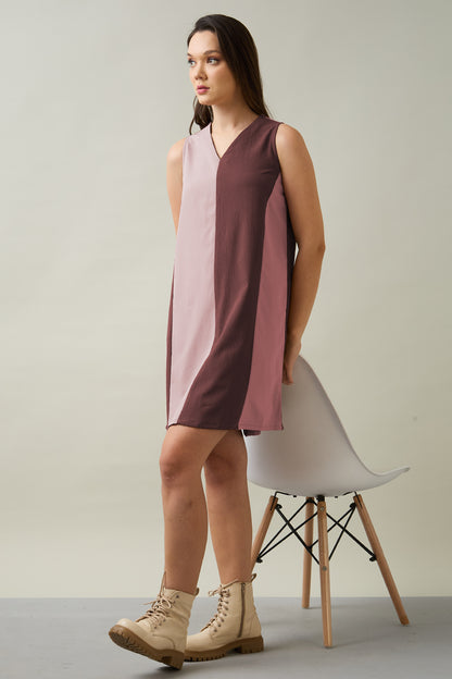 Wine & Pink Colourblock Dress