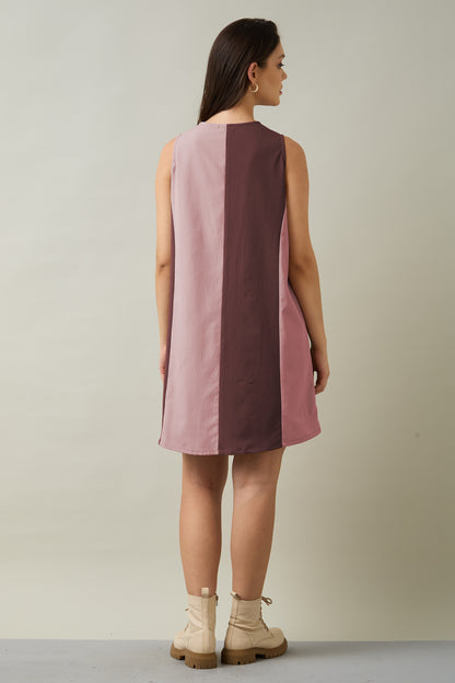 Wine & Pink Colourblock Dress