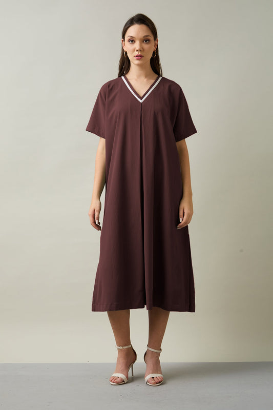 Buy Wine Relaxed Fit Midi Dress by SNEHA B