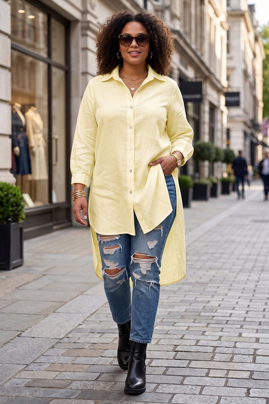 Yellow High Low Buttoned Shirt