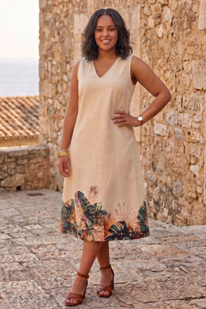 Yellow Leaf Printed Midi Dress