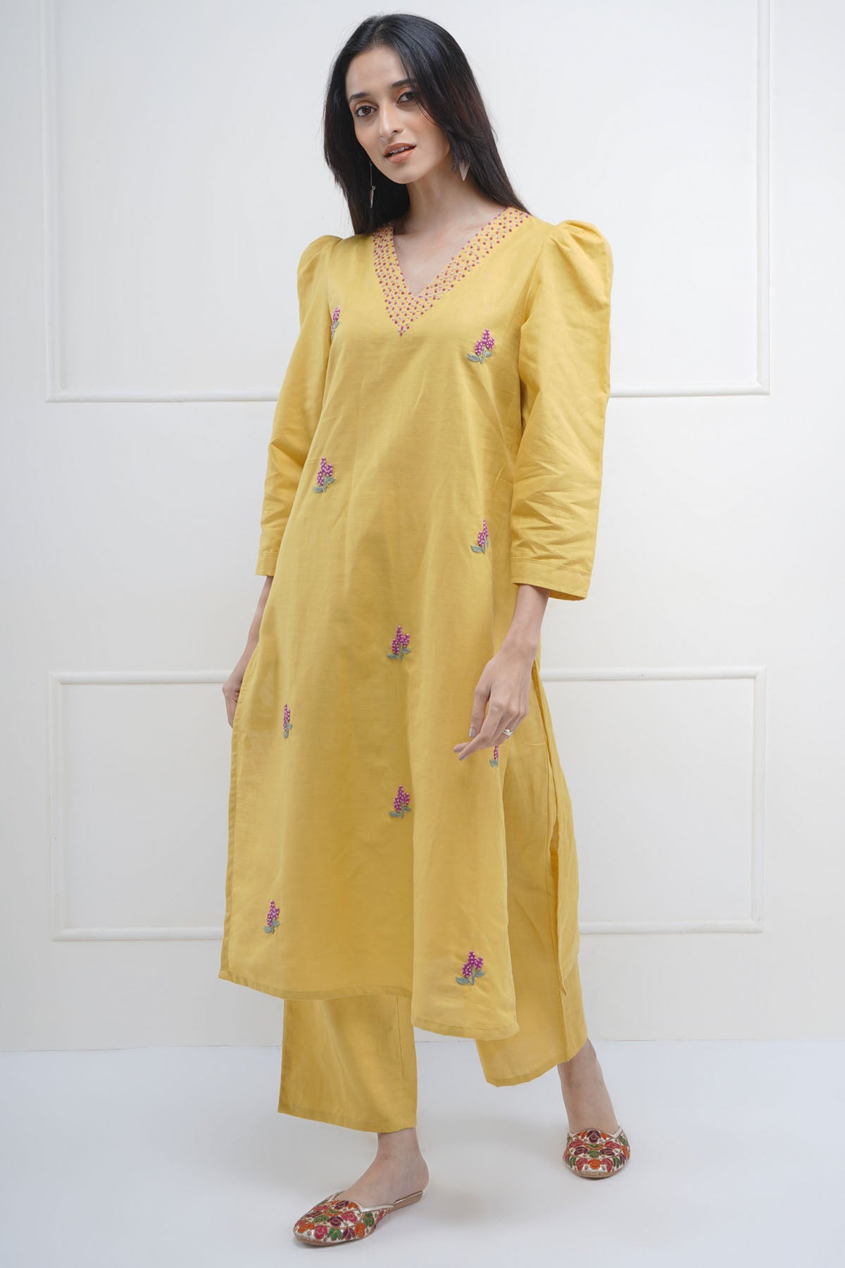 Yellow Embroidered Kurta & Pant