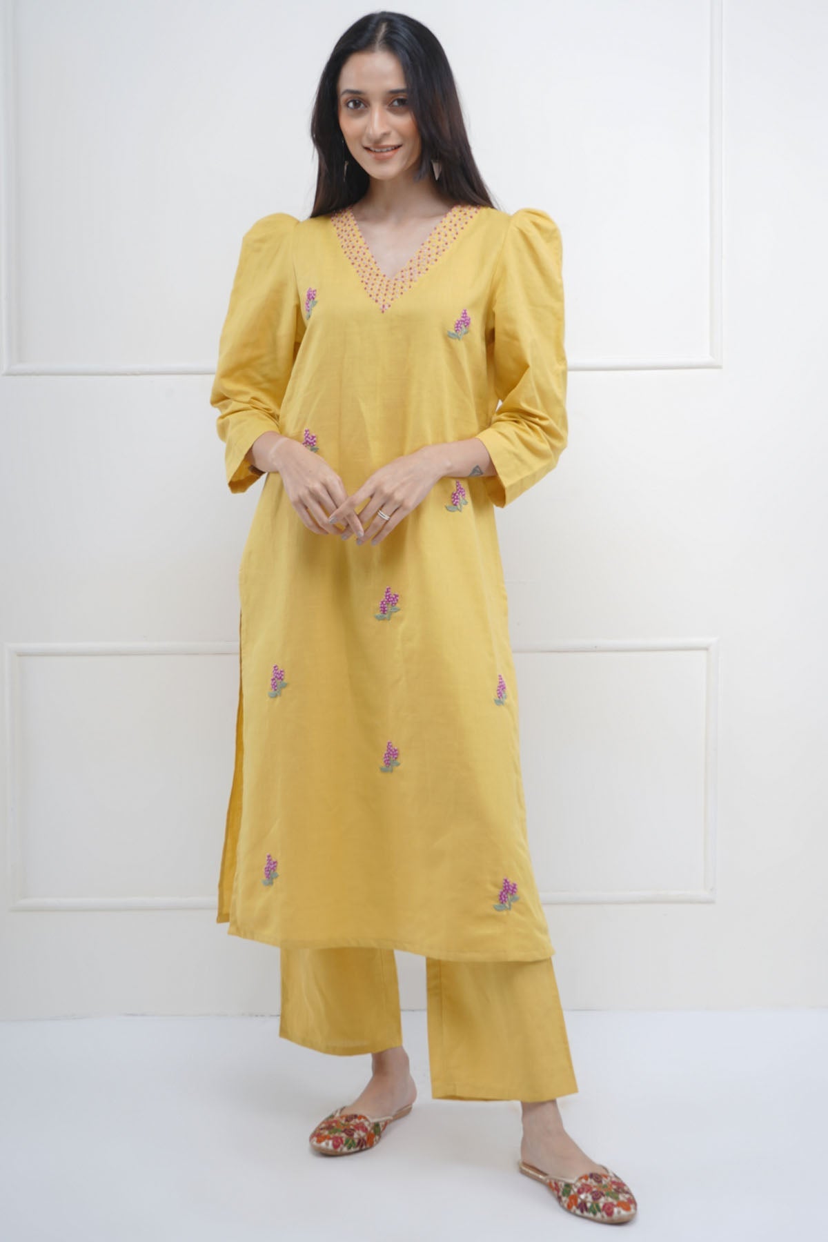 Buy Yellow Embroidered Kurta & Pant by SNEHA B