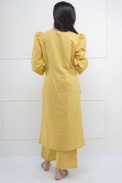 Yellow Embroidered Kurta & Pant