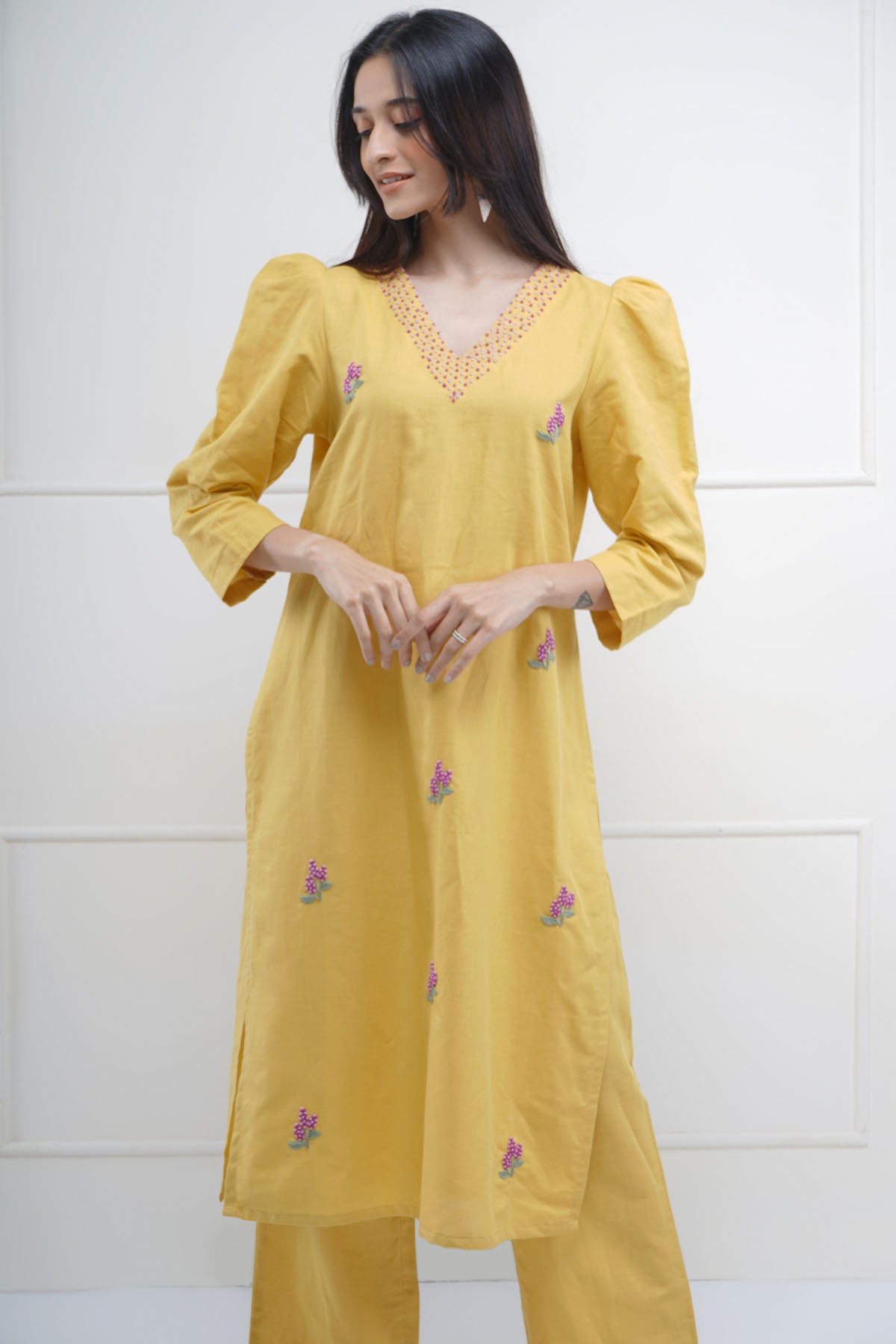Yellow Embroidered Kurta & Pant
