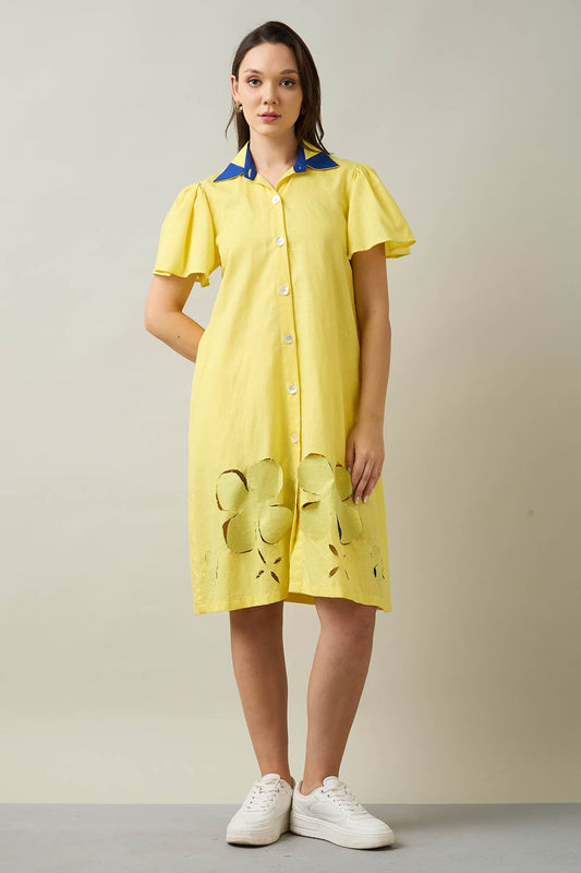 Buy Yellow Knee Length Shirt Dress by SNEHA B