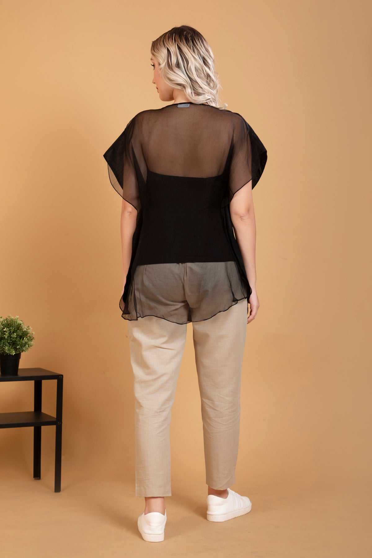 Beige Linen Pleated Style Pants