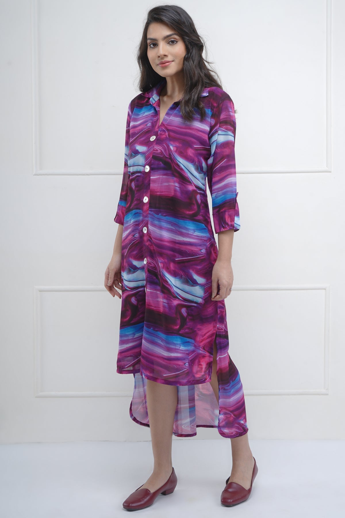 Abstract High Low Print Dress